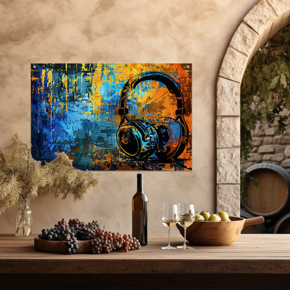Kleurrijke koptelefoon met abstracte achtergrond   tuinposter