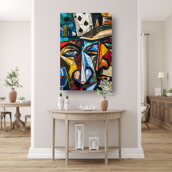 Abstract Portret Kaartspeler canvas met baklijst