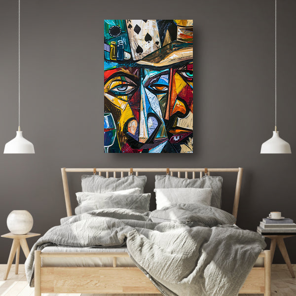 Abstract Portret Kaartspeler canvas met baklijst