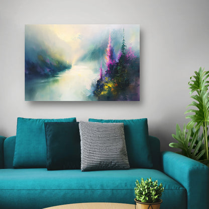 Abstract landschap met kleurrijke bloemen canvas