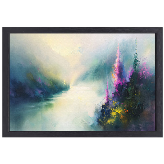 Abstract landschap met kleurrijke bloemen canvas met baklijst