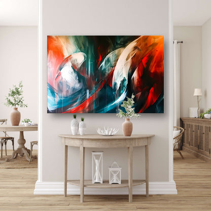 Dynamisch abstract schilderij met levendige kleuren acrylglas