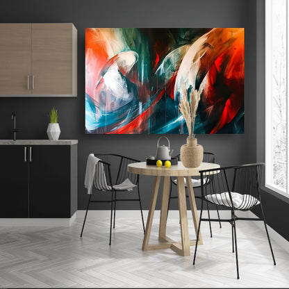Dynamisch abstract schilderij met levendige kleuren canvas met baklijst