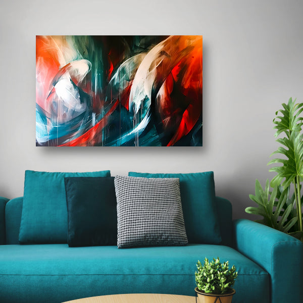 Dynamisch abstract schilderij met levendige kleuren canvas met baklijst