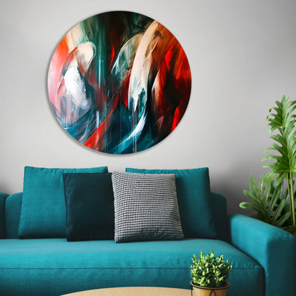 Dynamisch abstract schilderij met levendige kleuren forex muurcirkel