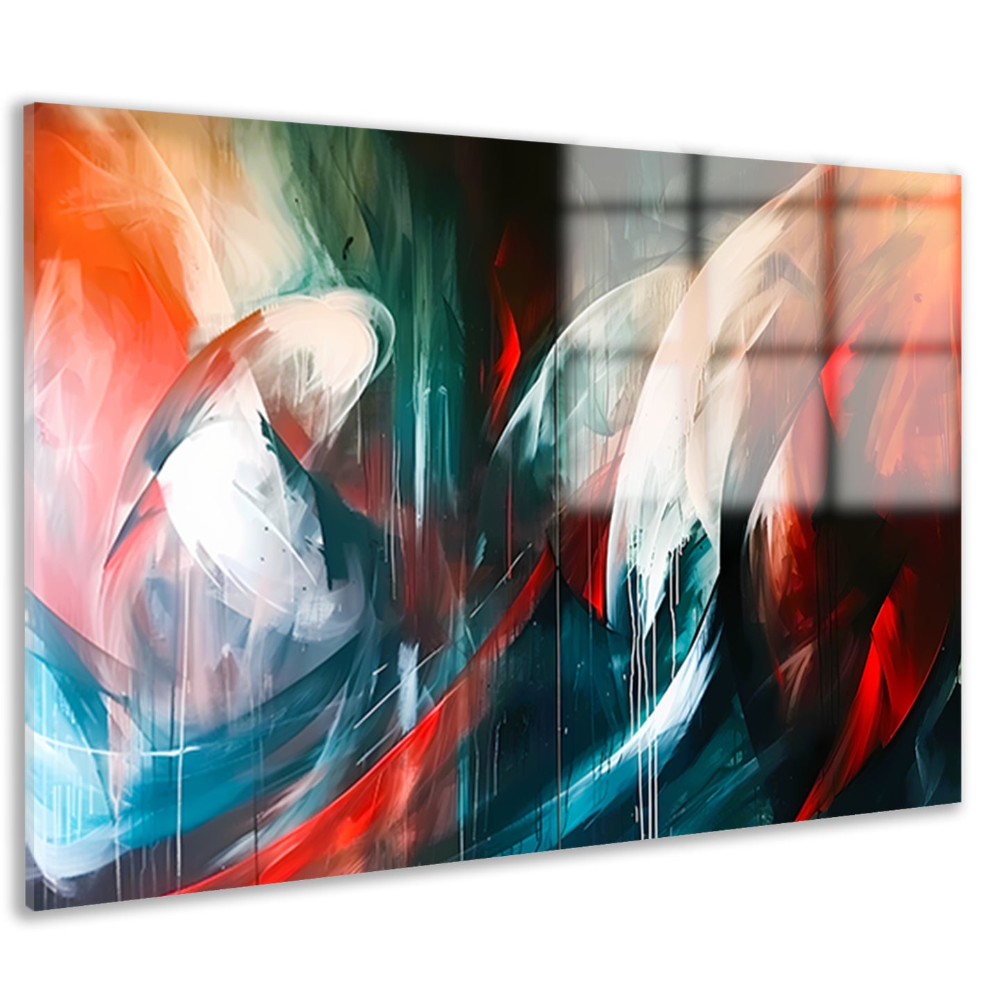 Dynamisch abstract schilderij met levendige kleuren acrylglas