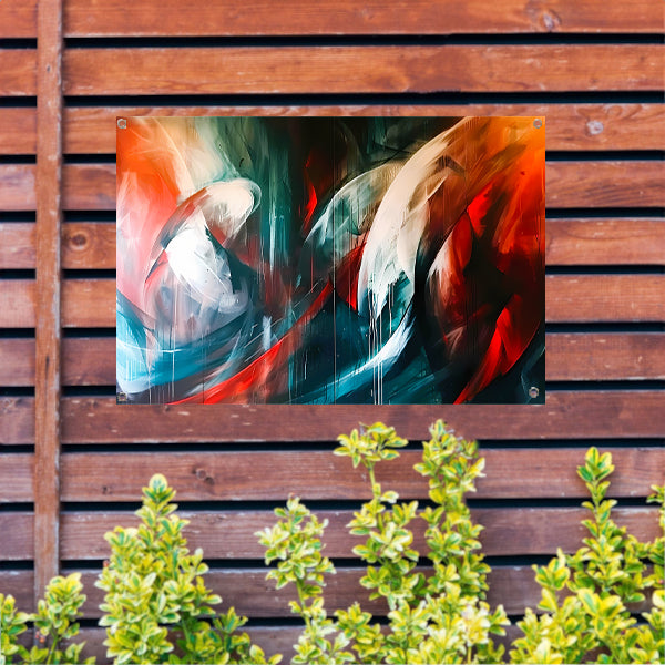 Dynamisch abstract schilderij met levendige kleuren tuinposter