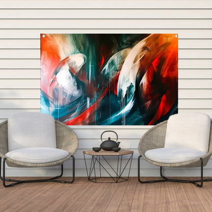 Dynamisch abstract schilderij met levendige kleuren tuinposter