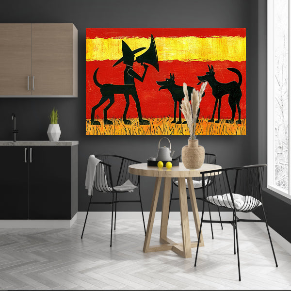 Man met honden in silhouetkunst  poster