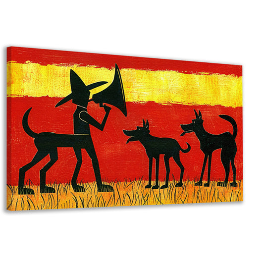Man met honden in silhouetkunst   canvas