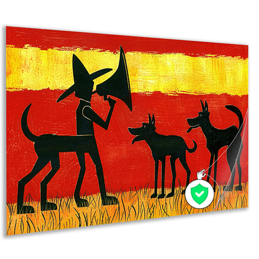 Man met honden in silhouetkunst  poster