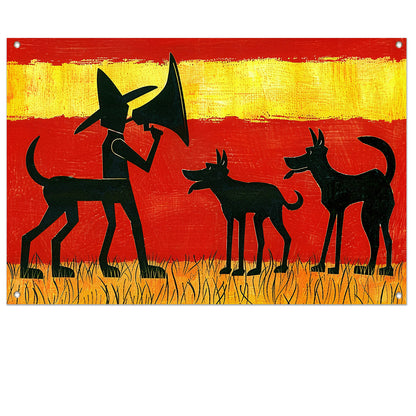 Man met honden in silhouetkunst   tuinposter