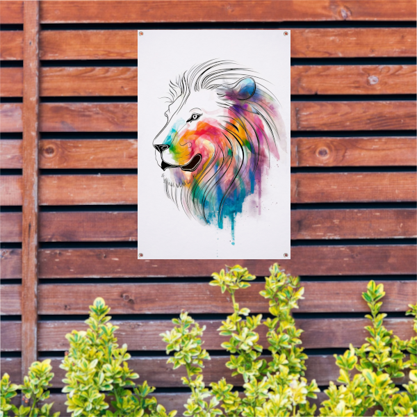Abstracte Kleurrijke Leeuw in Lijnen tuinposter