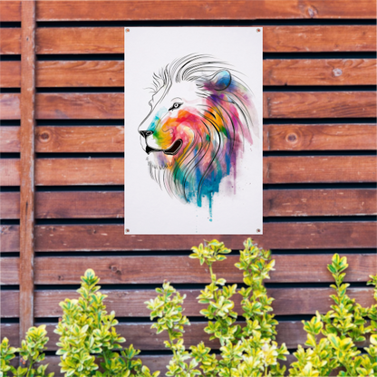 Abstracte Kleurrijke Leeuw in Lijnen tuinposter