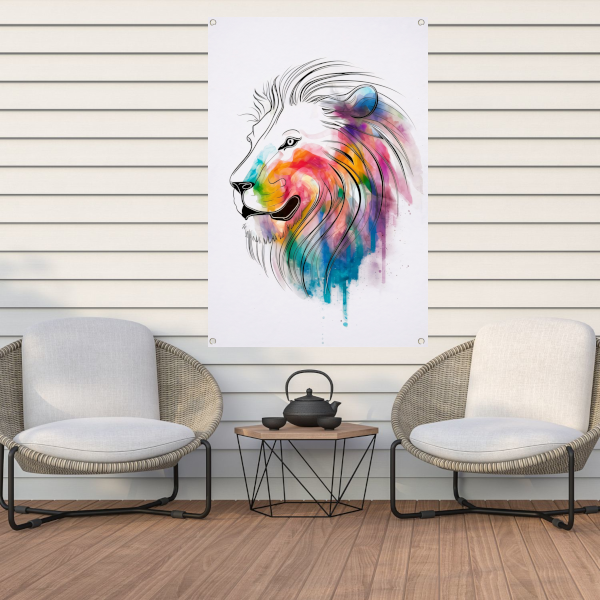 Abstracte Kleurrijke Leeuw in Lijnen tuinposter