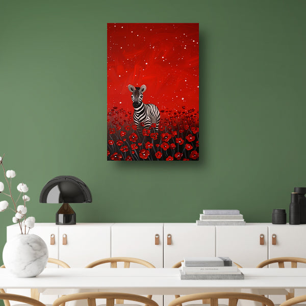 Surrealistisch schilderij van zebra in bloemenveld poster