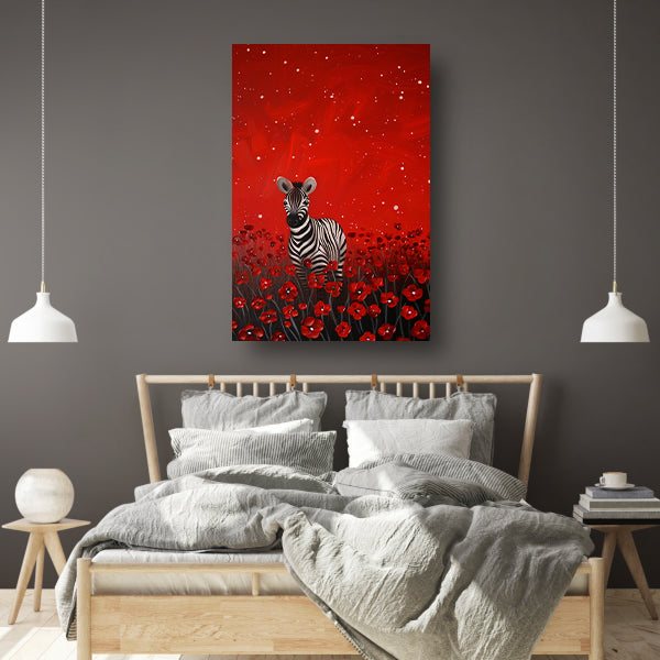 Surrealistisch schilderij van zebra in bloemenveld poster