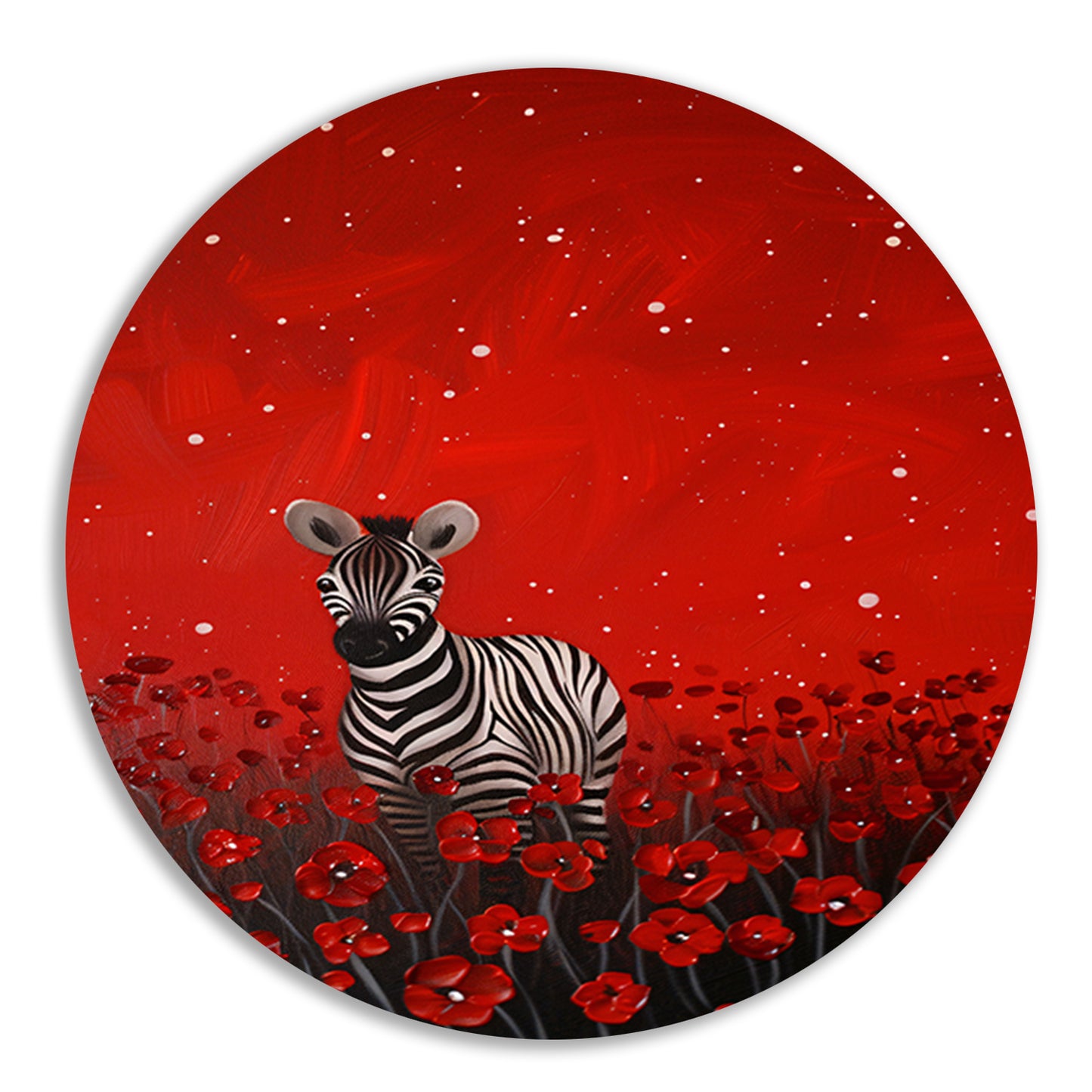 Surrealistisch schilderij van zebra in bloemenveld aluminium muurcirkel
