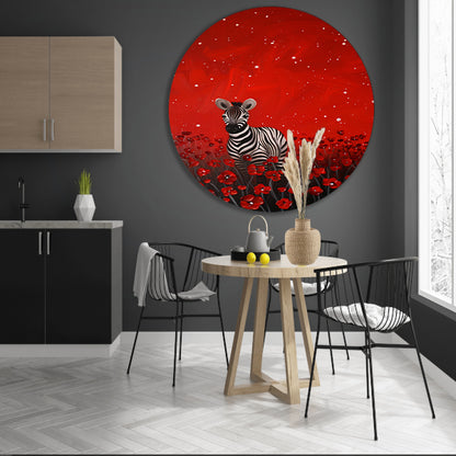 Surrealistisch schilderij van zebra in bloemenveld aluminium muurcirkel