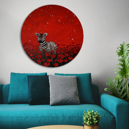 Surrealistisch schilderij van zebra in bloemenveld aluminium muurcirkel