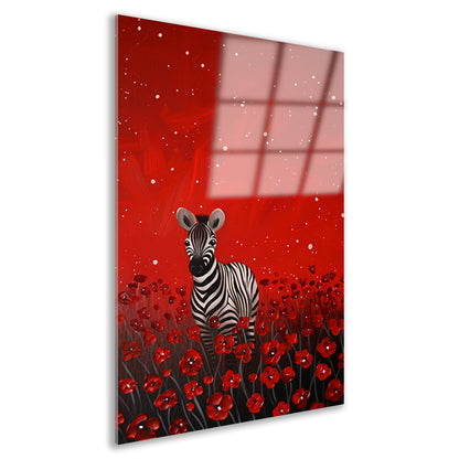 Surrealistisch schilderij van zebra in bloemenveld acrylglas