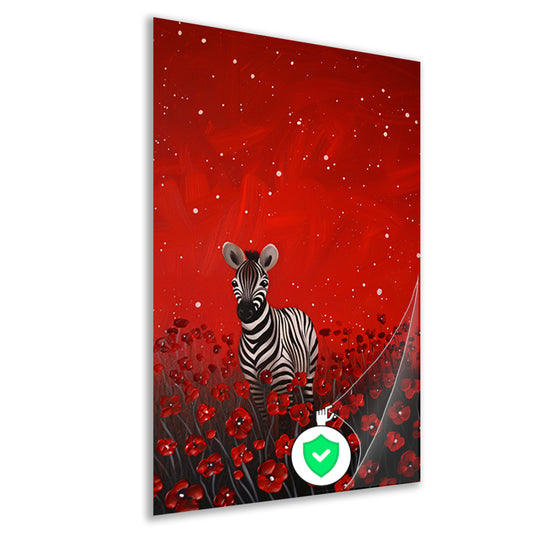 Surrealistisch schilderij van zebra in bloemenveld poster