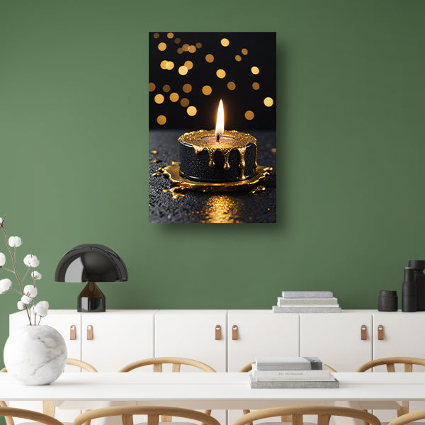 Elegante Zwarte Kaars met Gouden Glitters canvas