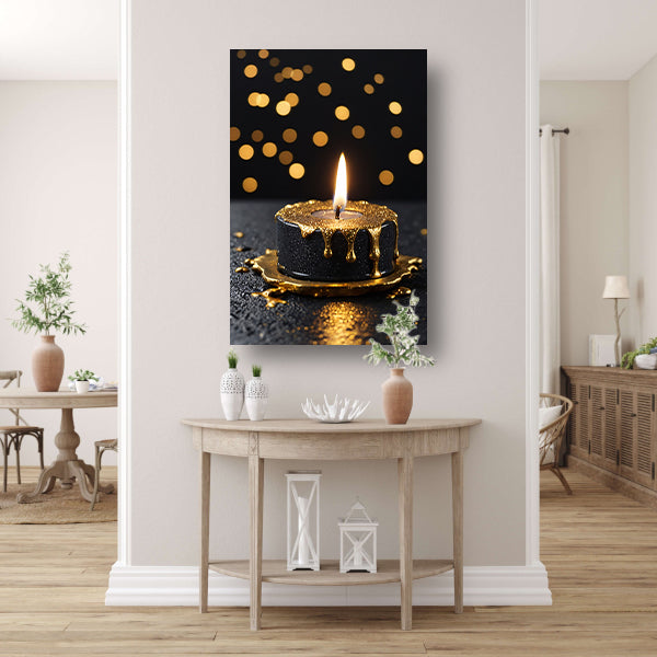 Elegante Zwarte Kaars met Gouden Glitters canvas