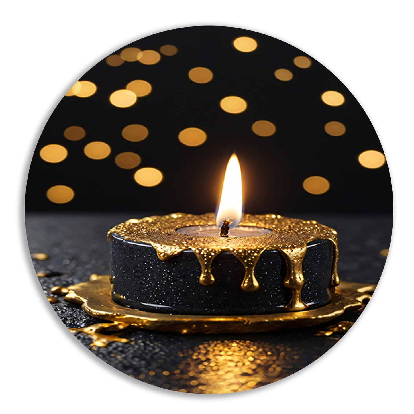 Elegante Zwarte Kaars met Gouden Glitters aluminium muurcirkel