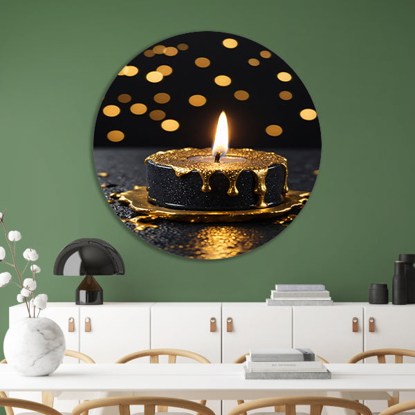 Elegante Zwarte Kaars met Gouden Glitters aluminium muurcirkel