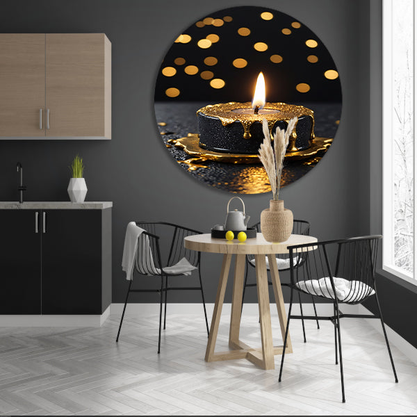 Elegante Zwarte Kaars met Gouden Glitters aluminium muurcirkel