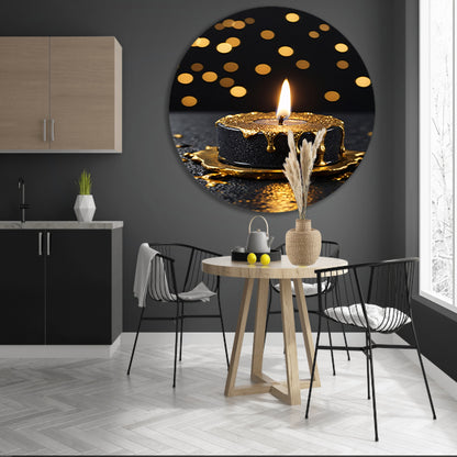 Elegante Zwarte Kaars met Gouden Glitters aluminium muurcirkel