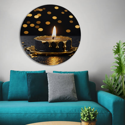 Elegante Zwarte Kaars met Gouden Glitters aluminium muurcirkel