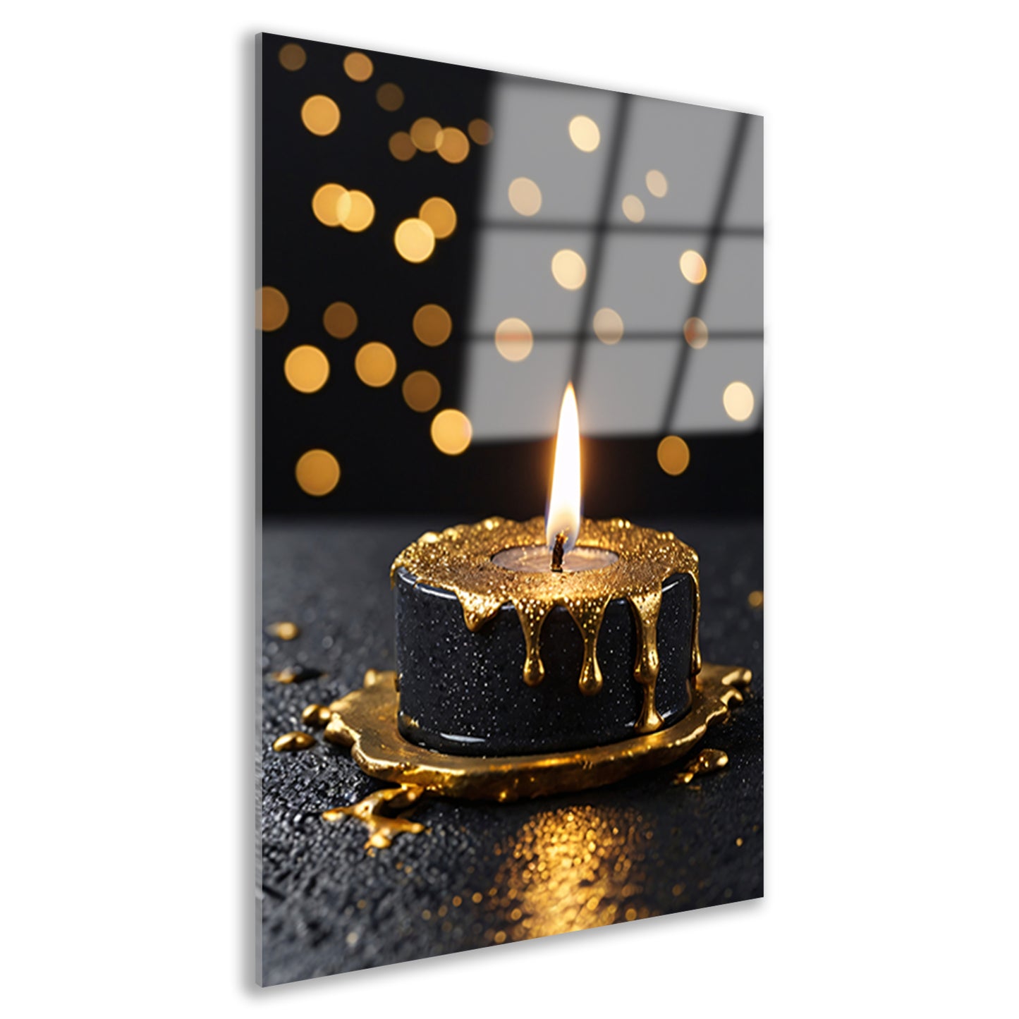 Elegante Zwarte Kaars met Gouden Glitters acrylglas