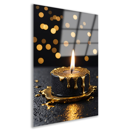 Elegante Zwarte Kaars met Gouden Glitters acrylglas