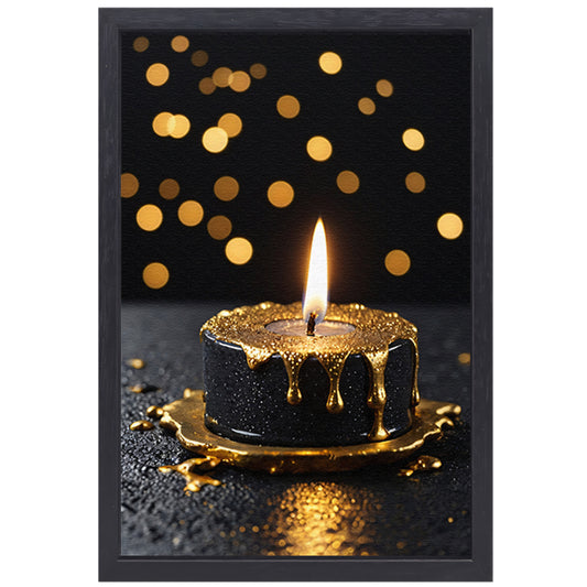 Elegante Zwarte Kaars met Gouden Glitters canvas met baklijst