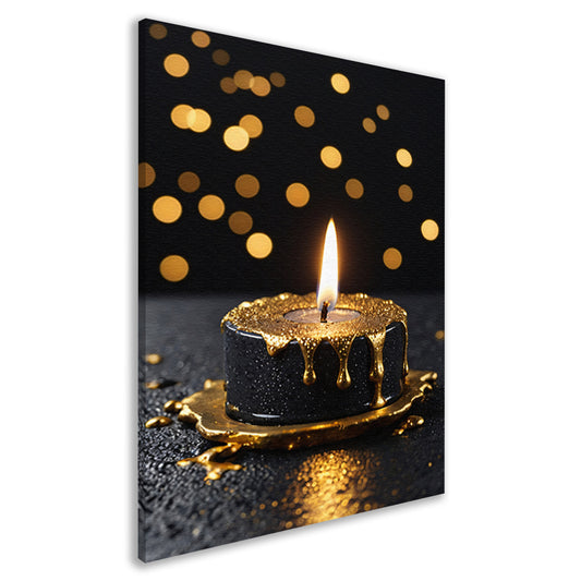 Elegante Zwarte Kaars met Gouden Glitters canvas