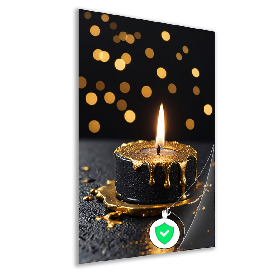 Elegante Zwarte Kaars met Gouden Glitters poster