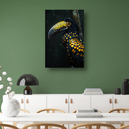 Toekan met gele stippen in de schaduw canvas met baklijst