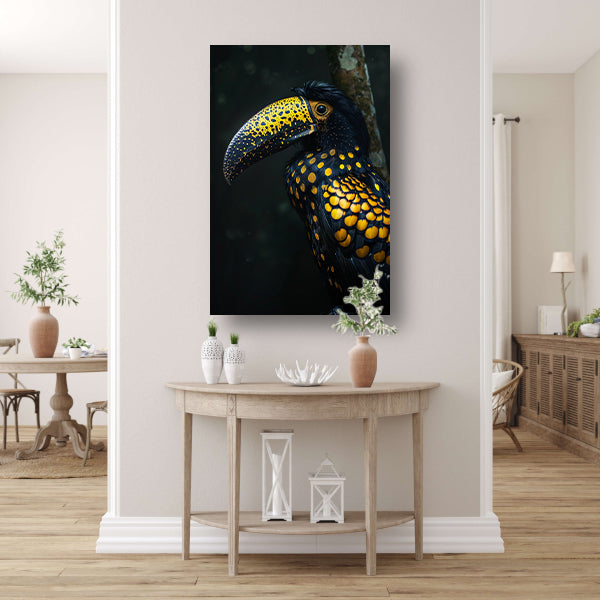 Toekan met gele stippen in de schaduw canvas met baklijst