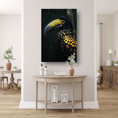 Toekan met gele stippen in de schaduw canvas met baklijst