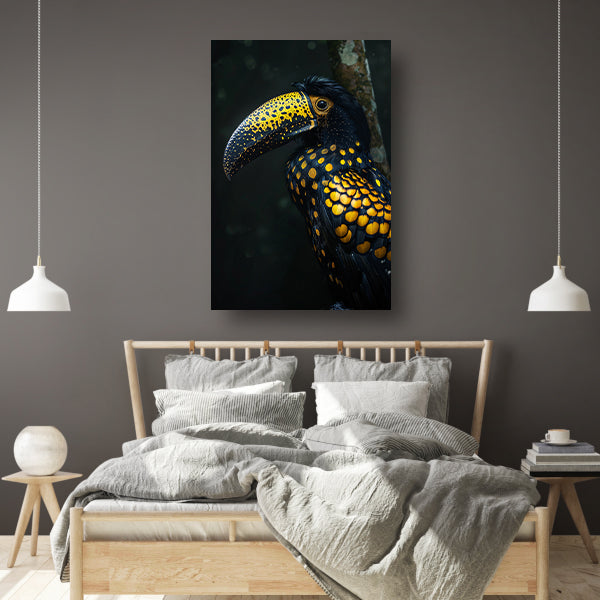 Toekan met gele stippen in de schaduw canvas met baklijst