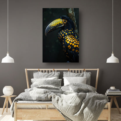 Toekan met gele stippen in de schaduw canvas met baklijst