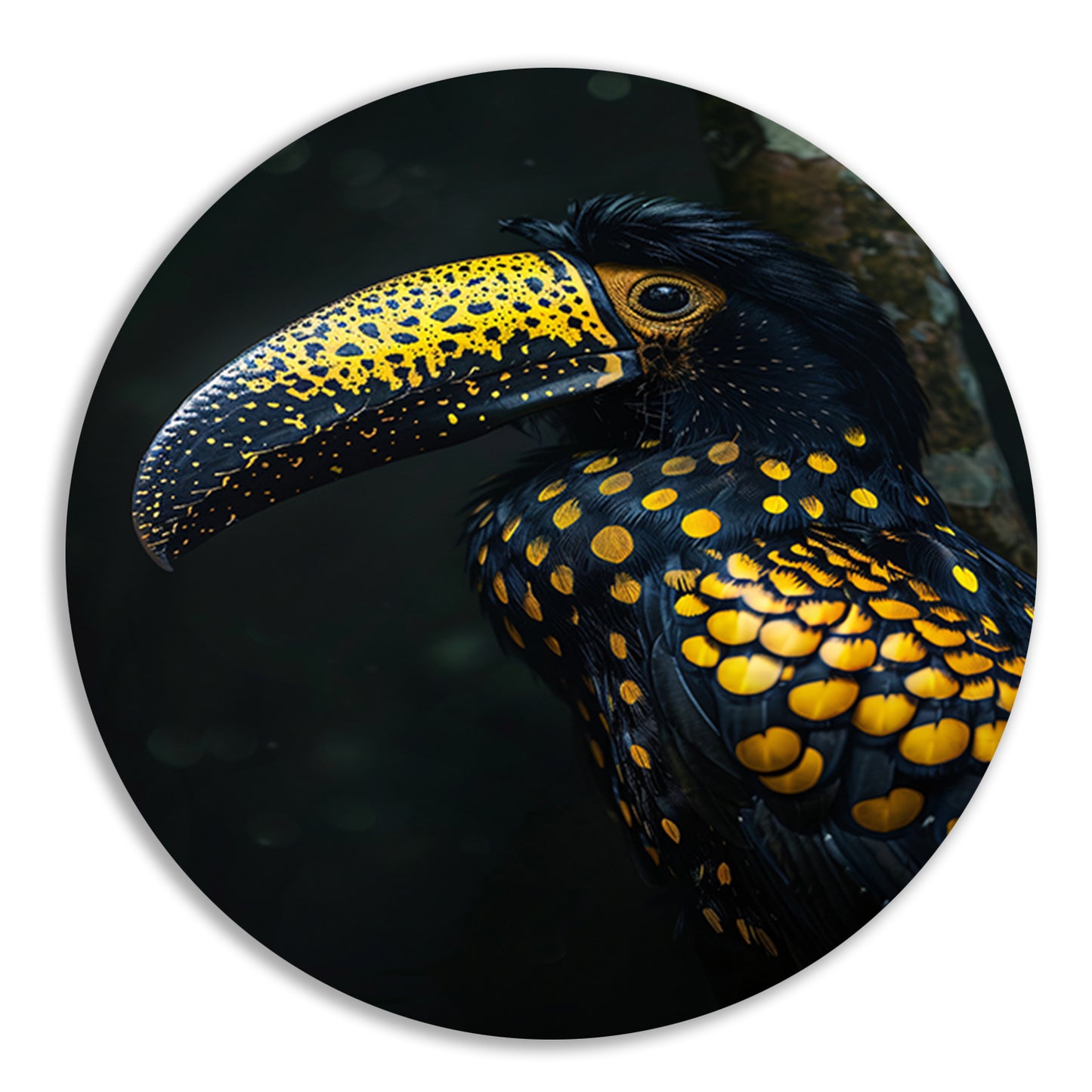 Toekan met gele stippen in de schaduw aluminium muurcirkel