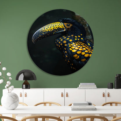 Toekan met gele stippen in de schaduw aluminium muurcirkel