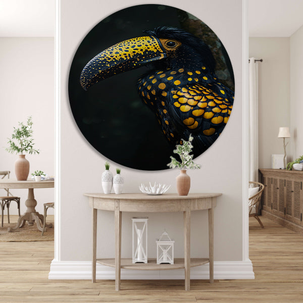 Toekan met gele stippen in de schaduw aluminium muurcirkel