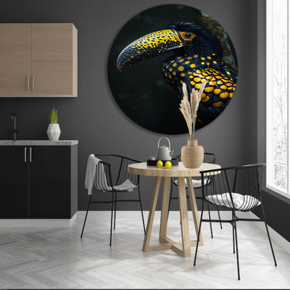 Toekan met gele stippen in de schaduw aluminium muurcirkel