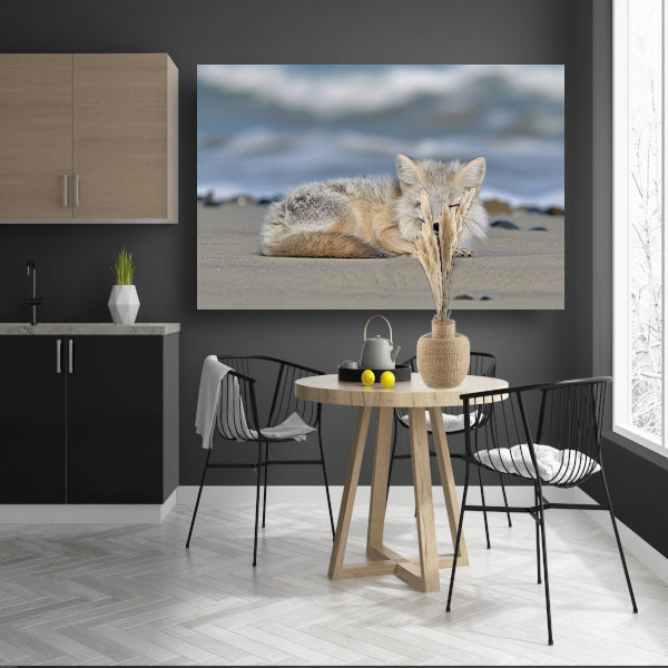 Realistische afbeelding van een vos op het strand acrylglas