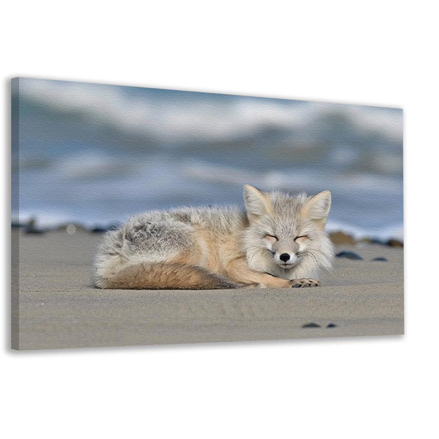 Realistische afbeelding van een vos op het strand canvas