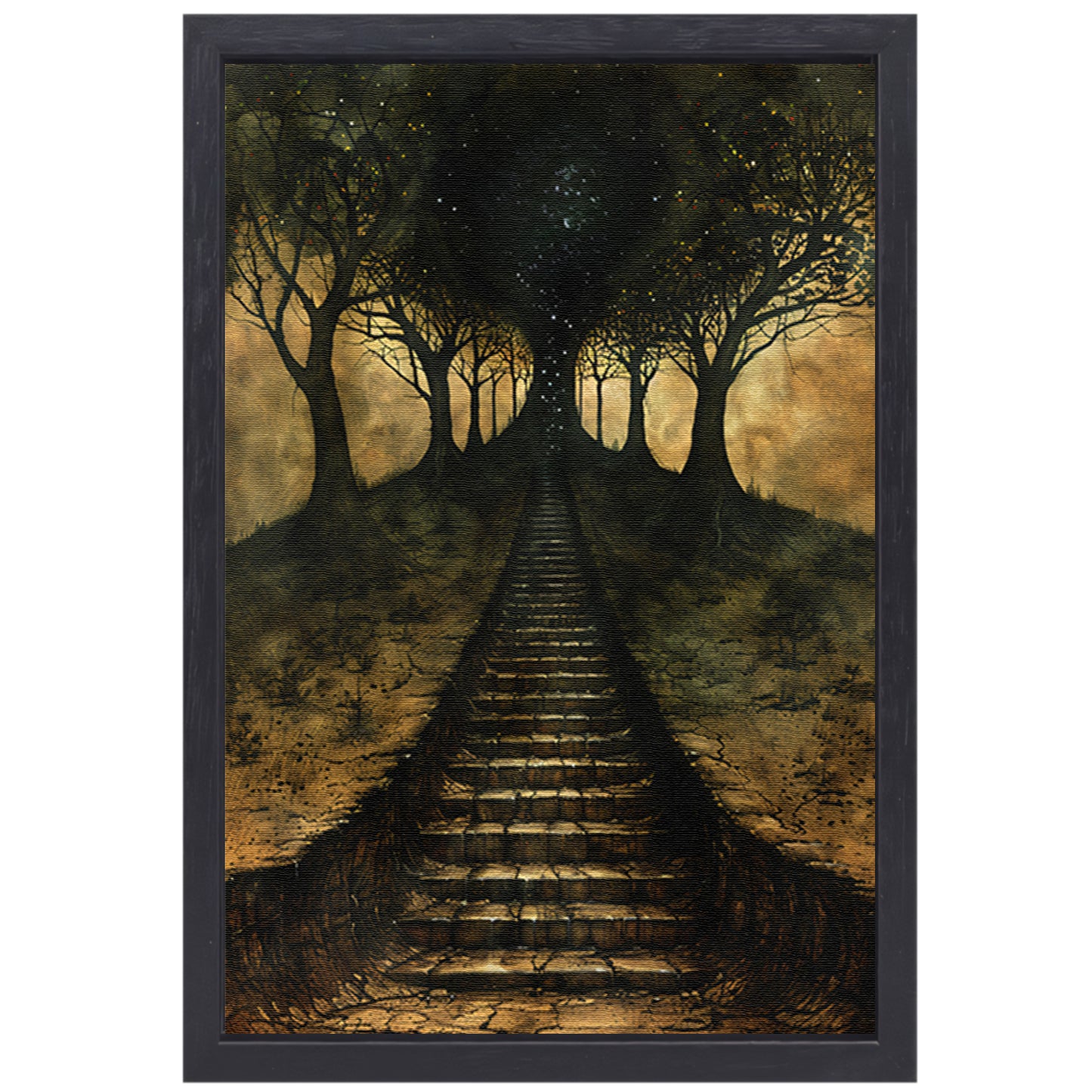 Mystieke trap door betoverd bos canvas met baklijst